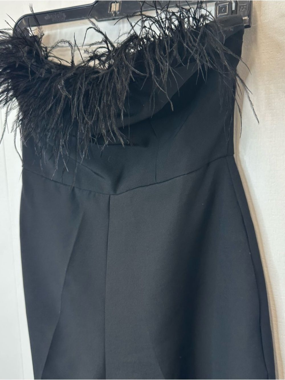 Sam Edelman Size 2 Solid Black Feather Trim Strapless Women's Jumpsuit - Picture 6 of 8